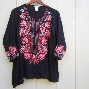 Cute Options shirts Womens XL Embroidered Floral 3/4 sleeve Tunic Boho READ
